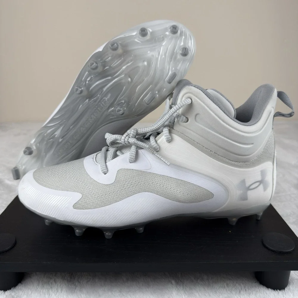 Under Armour Command MC Mid‎ Lacrosse Cleats White Gray 3025639-100 Men's 11 New